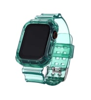 Apple Watch 44mm 45mm Kordon Kasa Korumalı Şeffaf Silikon Kordon 1/2/3/4/5/6/se/ (Yeşil)