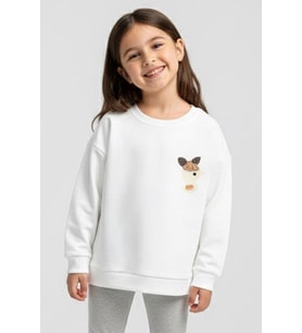 Breeze Kız Çocuk Sweatshirt Mutlu Bulut & Sevimli Civciv Aksesuar Detaylı 2-6 Yaş, Ekru