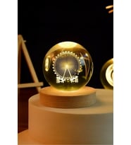 Renk Değişen Led Işıklı Cam Küre Ahşap Dönme Dolap Dolunay Kristal (Krem)