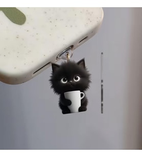 Kahveli Kedi Figürlü Telefon Charmı (Lighting (iPhone) Uyumlu Şarj Soketi Tıpası)