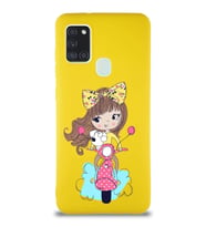 Samsung Galaxy A21S Soft Premier Kapak Vespagirl Tasarımlı Silikon Kılıf - Sarı (Şeffaf)