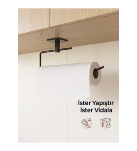 Yapışkanlı Siyah Solo Havluluk Rulo Havlu Tutucu