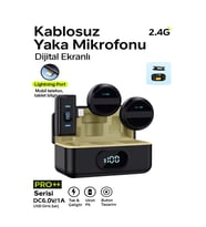 Lightining Girişli 300mAh Dijital Göstergeli 2.4G Kablosuz Çift Yaka Mikrofonu Pro++