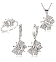 Zirkon Taşlı Kelebek  925 Ayar Gümüş Kadın Set
