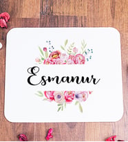 Kişiye Özel Çiçek Çerçeveli İsimli Mouse Pad