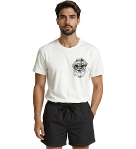 Gözlüklü ve Şapkalı ''Cool'' İhtiyar Eskiz Baskılı Minimalist Premium Erkek Tişört