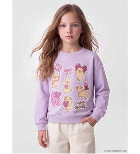 LCW Kids Lila Bisiklet Yaka Baskılı Kız Çocuk Sweatshirt