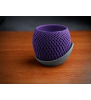 3D Baskı Küre Saksı - Kafes Dokulu İki Parçalı Dekoratif Saksı - Mor-Gri