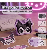Etamina Siyah Şapkalı Yaramaz -Kuromi- Kanaviçe Anahtarlık Kiti (İşleme Hobi Seti)