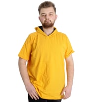 Mode XL Büyük Beden Erkek T-shirt Kapşonlu Kısa Kol 23118 Hardal