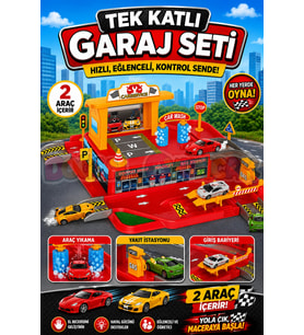 Tek Katlı Garaj Seti - Otopark Seti - Araba Seti - Araç Seti - Araba Oyunu - Tek Garaj