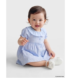 LCW baby Mavi Bebe Yaka Baskılı Kız Bebek Elbise
