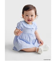 LCW baby Mavi Bebe Yaka Baskılı Kız Bebek Elbise