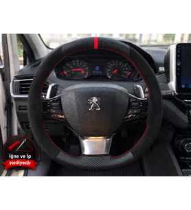 Peugeot 408 Dikme Direksiyon Kılıfı Alcantara Süet Mat Karbon Kırmızı Yüzük ve Dikiş 2022-2024