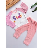 Kız Bebek Çocuk Takım Uzun Kollu Alt Üst Takım Bebek Giyim (Açık Pembe)