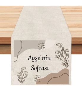 Kişiye Özel Yazılı Modern Runner, Runer, Masa Örtüsü, Sofranıza Zarafet Katın Runner (Krem)