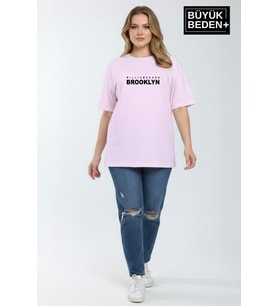 Kadın Büyük Beden Willamsburg Brooklyn Baskılı 3xl-6xl Bisiklet Yaka Tshırt SPR26BTSK510-16
