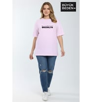 Kadın Büyük Beden Willamsburg Brooklyn Baskılı 3xl-6xl Bisiklet Yaka Tshırt SPR26BTSK510-16