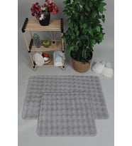 evilla Modern Bubble Yıkanabilir Kaymaz Peluş Banyo Paspası Halısı 2'li Klozet Takımı 50X80-50x40cm Gri