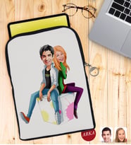BK Gift Kişiye Özel Sevgililer Karikatürlü Taşınabilir Koruyucu Tablet Kılıfı & Organizer Çanta - Siyah-35