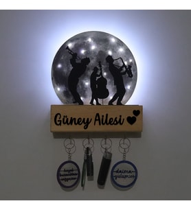 Lucenda Işıklı Pleksi Dolunay Kişiselleştirilebilir Dekoratif Biblo Orkestra Jazz Anahtar Askılığı (Gri)
