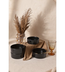 Keramika Mat Siyah Stackable Kase 14 Cm 4 Adet