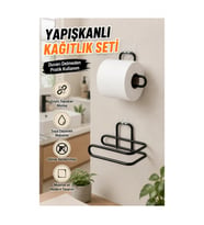 2’li Siyah Yapışkanlı Duvar Tipi Rulo Kağıt Tutucu