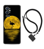 Tecno Spark 9 Pro Kılıf Silikon Boyun Askılı İpli Desenli Silikon Ay ve Flamingo 1775