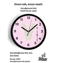İsme Özel V Harfli Pembe Çocuk Odası Duvar Saati Orta Boy 30 cm Siyah Camlı Sessiz