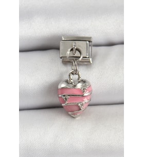 316L Çelik Gümüş Renk Pembe Kalp Model Nomination Charm 5886 - SSSSSS4752-3165