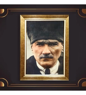 Altın Varaklı Çerçeveli Paspartulu Atatürk Tablo z5154 (Gold)