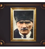Altın Varaklı Çerçeveli Paspartulu Atatürk Tablo z5154 (Gold)