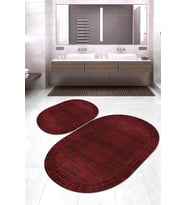 Dijital Baskılı Kaymaz Taban Yıkanabilir Oval 2'li Klozet Takımı Banyo Paspası NOKZ-HT-645 (Bordo)