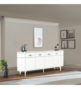 Maya 4 Kapaklı Gümüş Detaylı Konsol – Beyaz Renkli Oval Model  180x45x84 Cm