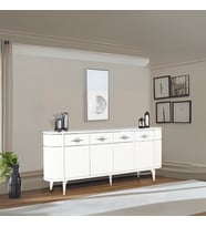 Maya 4 Kapaklı Gümüş Detaylı Konsol – Beyaz Renkli Oval Model  180x45x84 Cm