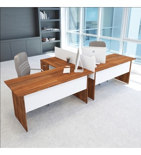 Vena Nil L Workstation İkili Çalışma Masa Tek Panel 318x147cm   Çalışma Grubu İstasyonu (Beyaz - Ceviz)