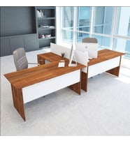 Vena Nil L Workstation İkili Çalışma Masa Tek Panel 318x147cm   Çalışma Grubu İstasyonu (Beyaz - Ceviz)
