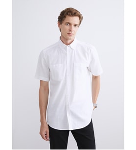 LCWAIKIKI Classic Beyaz Regular Fit Kısa Kollu Armürlü Erkek Dokulu Gömlek
