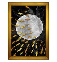 Kuşlar ve Dolunay Soyut Motifli Kanvas Tablo 50 x 70 cm Gold Çerçeve