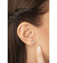 Gümüş Rengi 1 Carat Görünümünde Beyaz Taşlı Yuvarlak 925 Ayar Pırlanta Model Gümüş Küpe