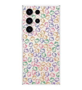 Samsung Galaxy S23 Ultra  Kamera korumalı Kapak Hello Kitty Tasarımlı  Şeffaf Kılıf