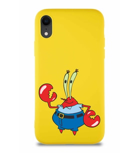 Apple iPhone XR Soft Premier Kapak Bay Yengeç Tasarımlı Silikon Kılıf - Sarı (Şeffaf)