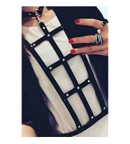 Dikdörtgen Detaylı Şık Deri Harness (Siyah)