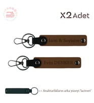 Kayınpedere Özel Hediye – Kişisel İsim & Soyisim Yazılı İkili Anahtarlık Seti, Açık Kahve-Lacivert