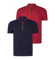 İKİLİ SET T8571 DEWBERRY FERMUARLI ERKEK T-SHIRT-LACİVERT- BORDO (Lacivert-Bordo)