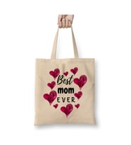 Anneler Günü Best Mom Ever Mom Anneye Hediye Bez Çanta Uzun Saplı Alışveriş Çantası Plaj Çantası (Beyaz)