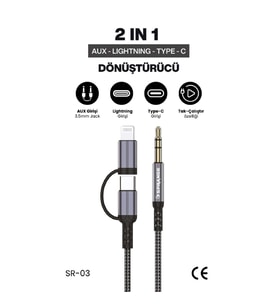 Sprange SR-03 2 in1 TYPE-C / Lightning  3.5 Mm Aux Kablosu (Siyah)