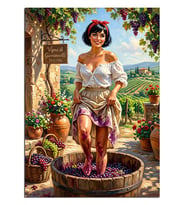 Fıçıda Üzüm Ezen Pin-Up Dekoratif Kanvas - Mdf Ahşap Tablo