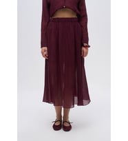 Kadın Beli Lastikli Rahat Kesim Transparan Etek (Bordo)