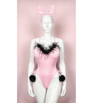 Pinky Bunny Pembe Tavşan Kostümü Fantazi Gecelik Seti - Tüylü Body ve Kulak Aksesuarlı - 3494